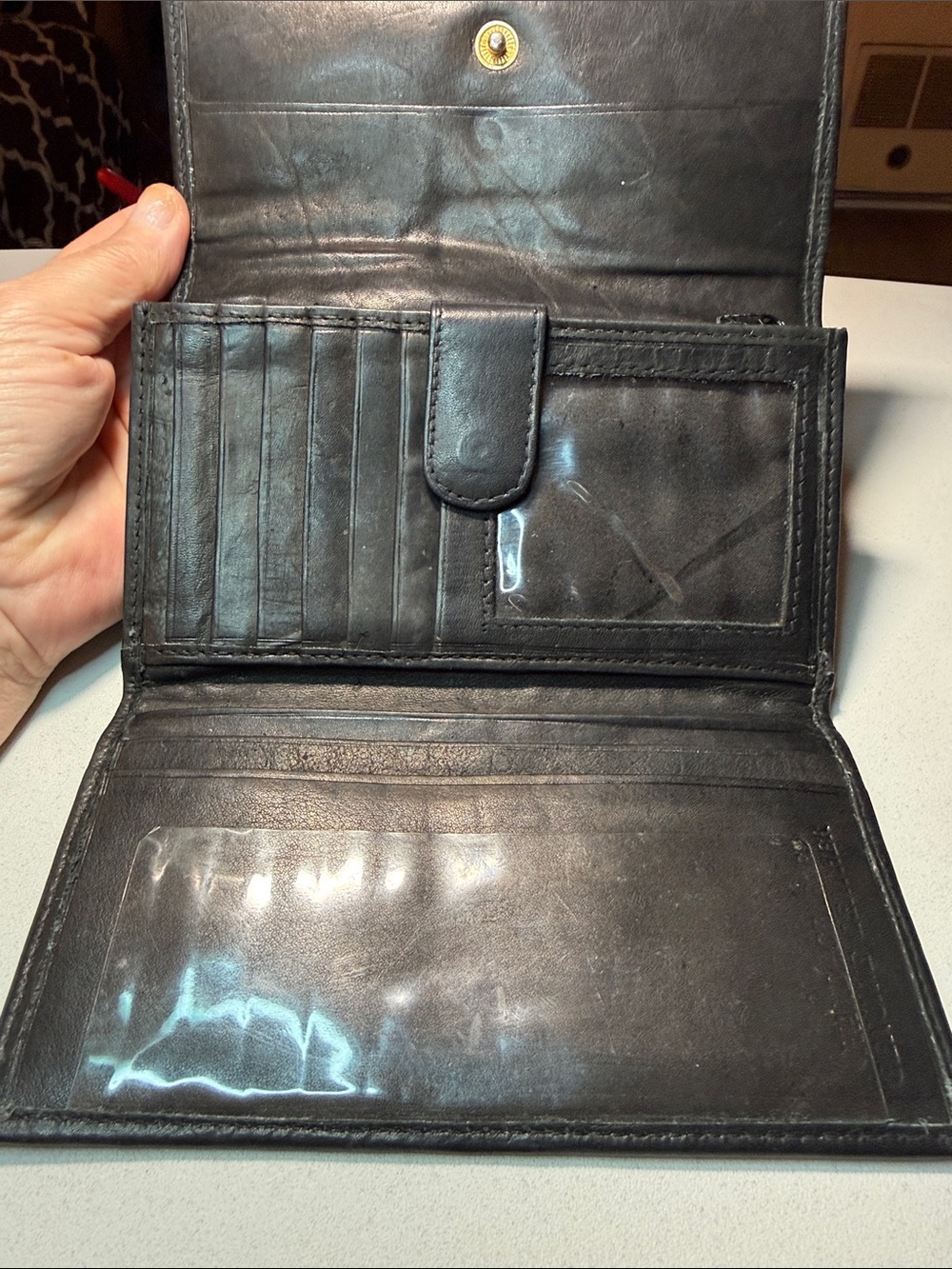 Black Leather Trifold Wallet with ID Window